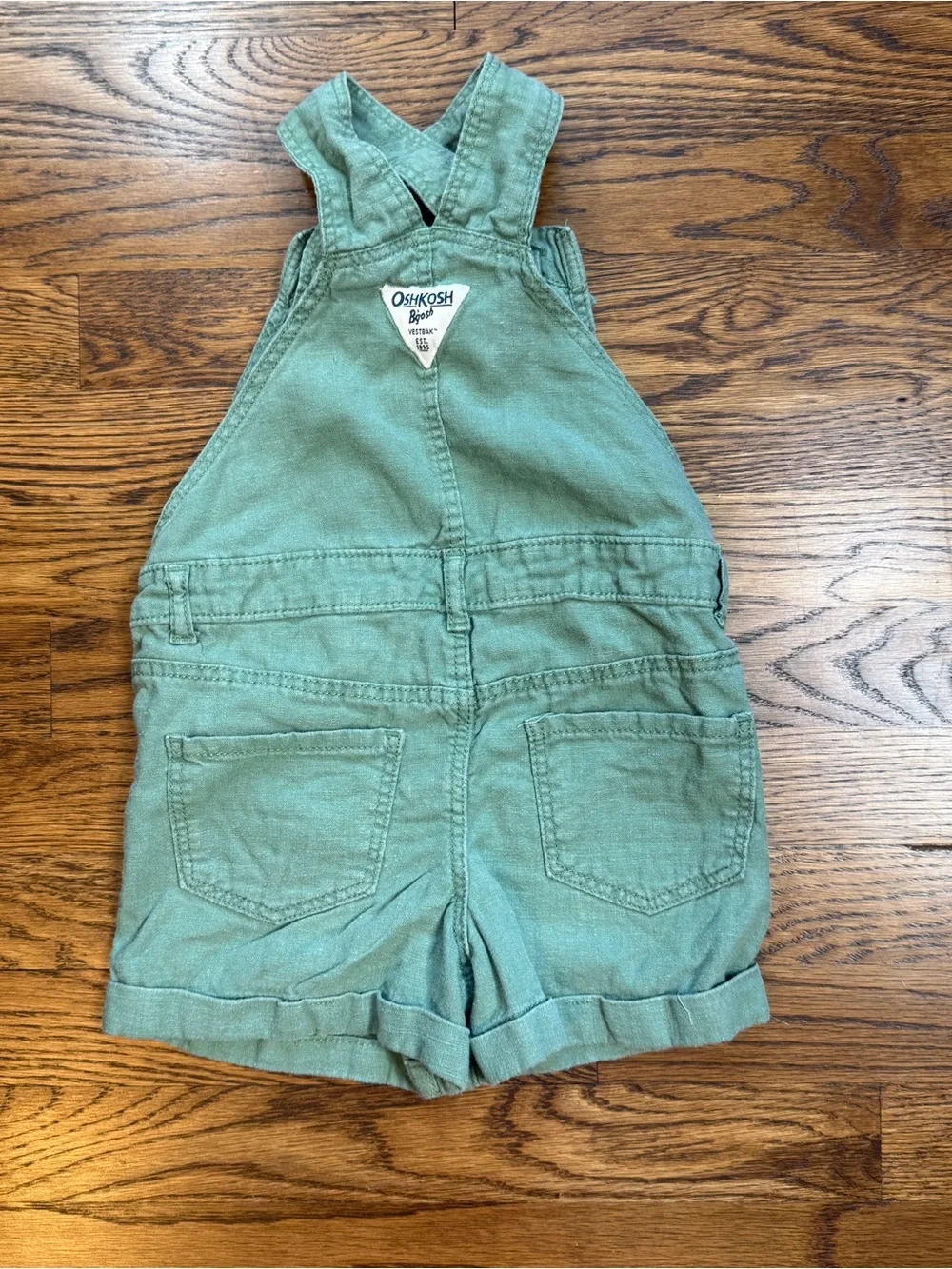 OshKosh B'gosh Linen Viscose Toddler Girls Army Green Shortall Overalls Size 5T